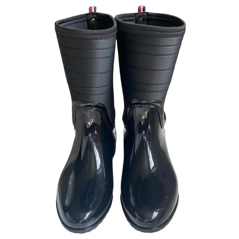 TOMMY HILFIGER Fonsi Rain Boots Round Almond Toe Black Red White Blue Women 8
